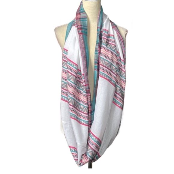 Aztec Designed Multicolored Lightweight Infinity Scarf (One Size) - Picture 12 of 12